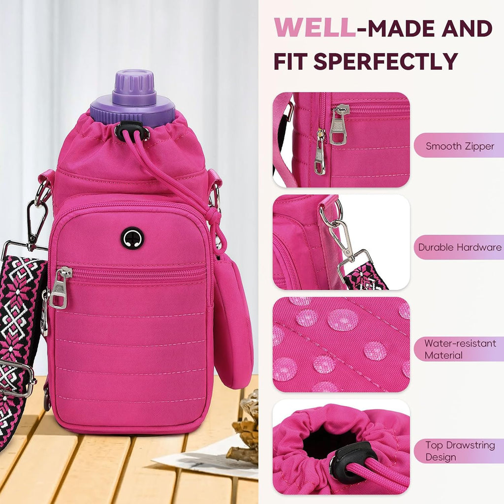 Water Bottle Carrier Bag with Strap Phone Pocket for Walking, Hiking, Cycling