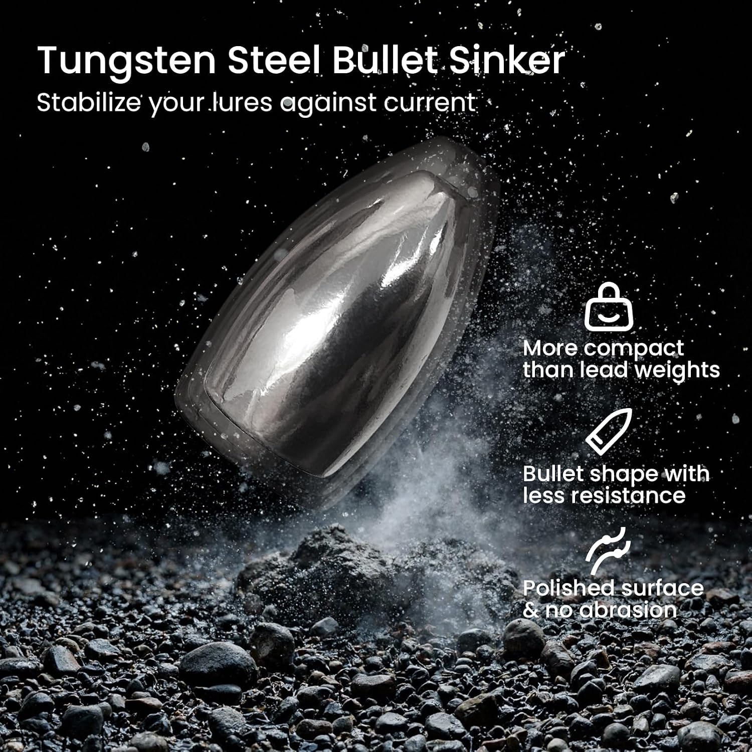 Pristis 12 pcs Tungsten Fishing Weights, Compact Bullet Sinkers
