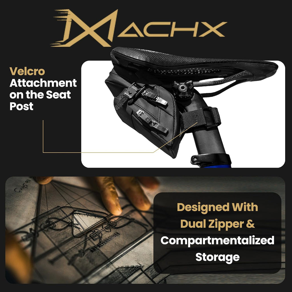 Lumiere & Co. Magnetic Quick-Release Bike Saddle Bag 7″ × 3″ × 3″ Double Compartment, Mach X, Black, Medium