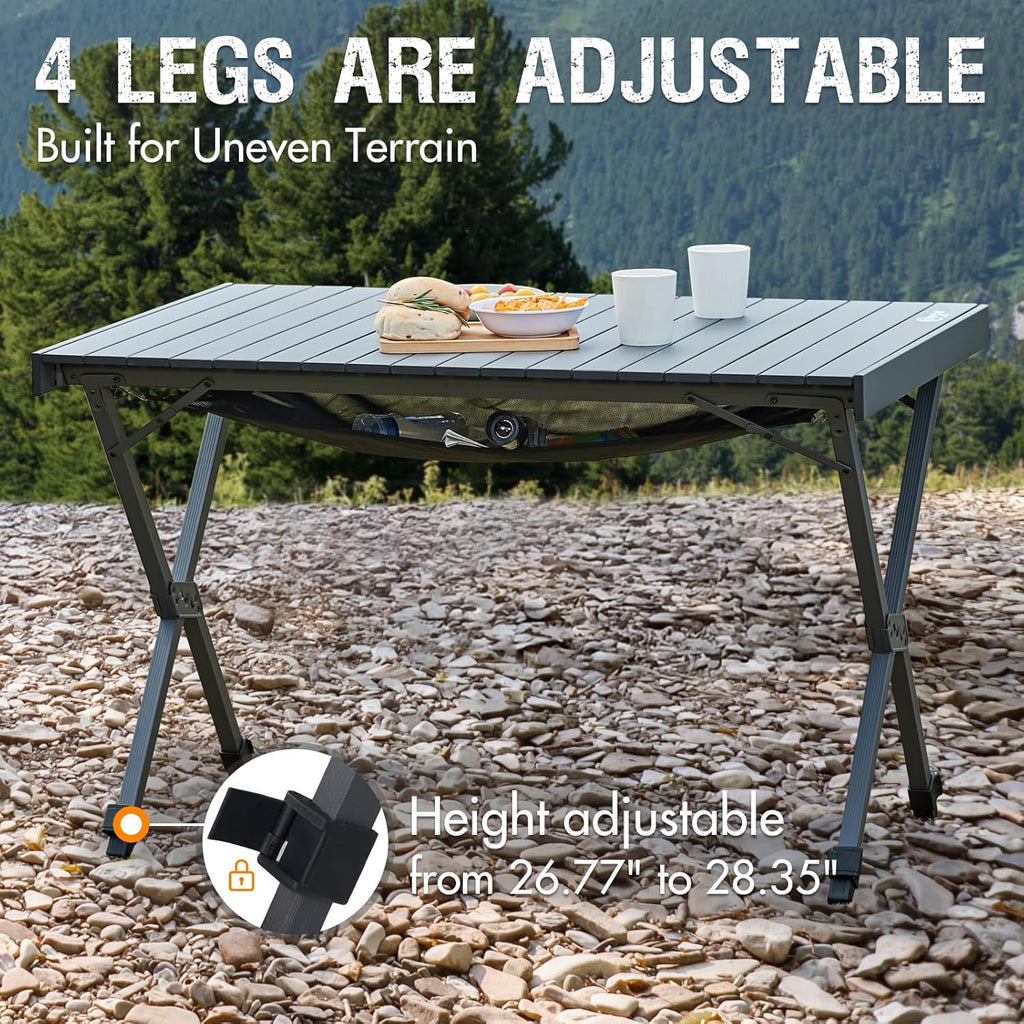 Portal Folding Camping Table with Adjustable Height,Portable Aluminum Table, Dark Gray