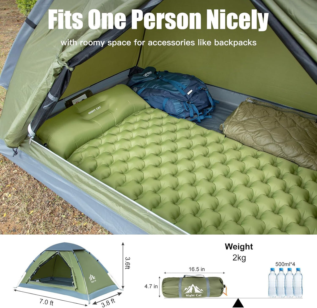 Night Cat Backpacking Tent for One 1 to 2 Persons Lightweight Waterproof Camping Hiking Tent for Adults Kids Scouts Easy Setup Single Layer 2.2x1.2m