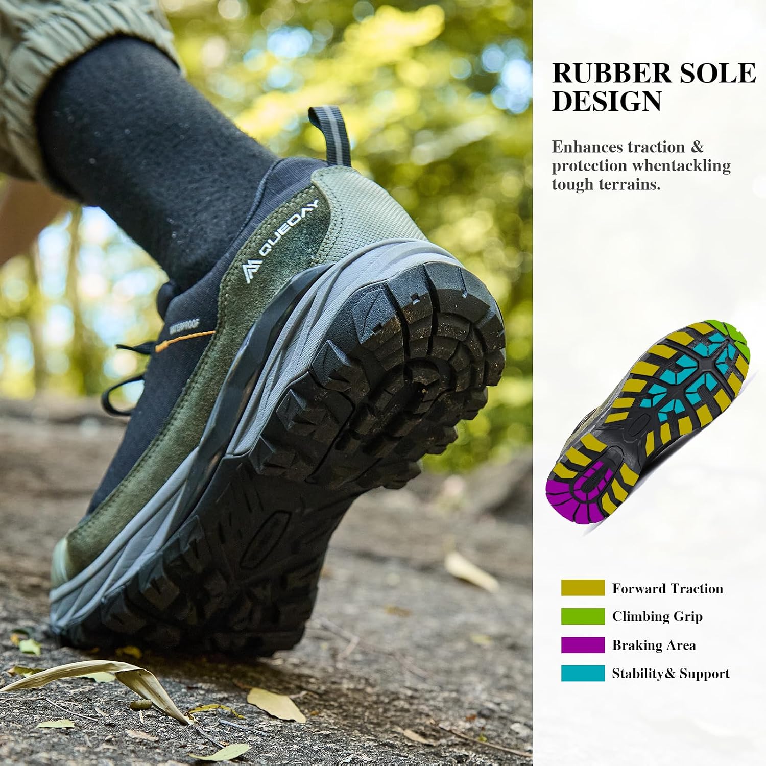 Queday Mens Waterproof Hiking Shoes Lightweight Outdoor Cordura Walking Shoes Breathable Hike Trekking Trails Camping Climbing