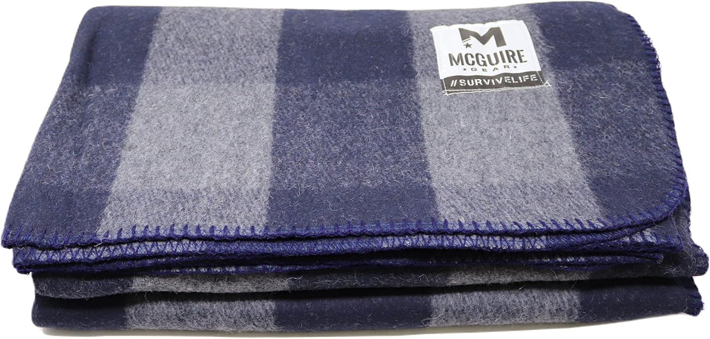 M MCGUIRE GEAR Warm Wool Bunkhouse Plaid Blanket for Camping, Home, Survival, or First Aid, 64" x 90" (Gray/Navy)