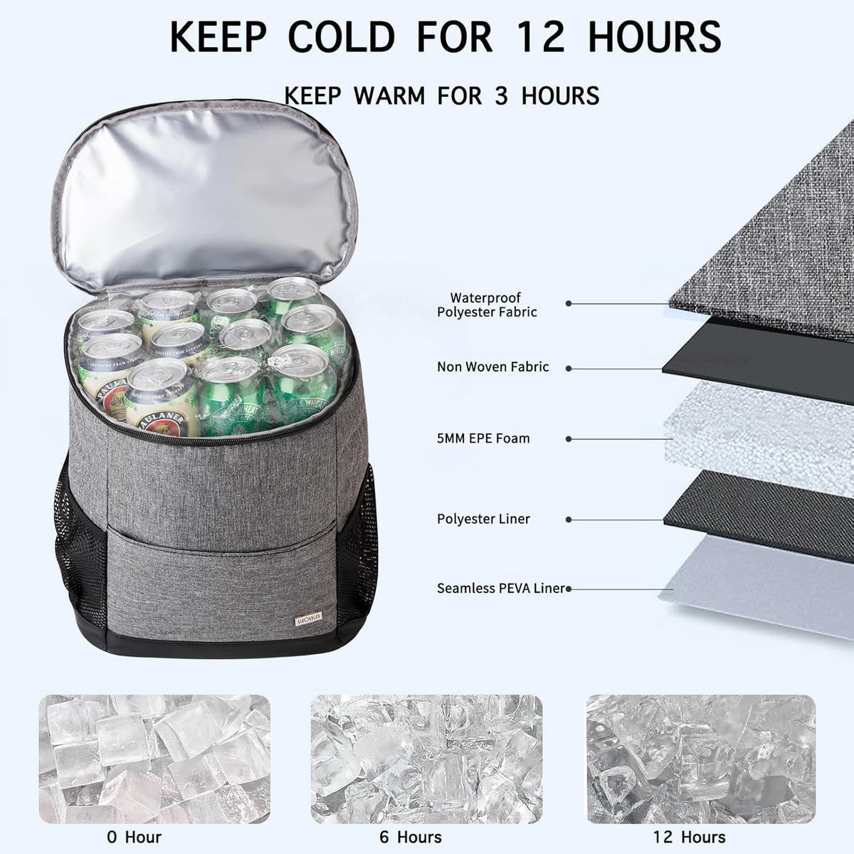 Insulated Cooler Backpack Outdoor - Leak Proof Backpack Cooler 30 Cans, Waterproof Lightweight Cooler Bag for 12h Hot/Cold Retention - Soft Cooler for Travel, Camping, Beach, Lunch