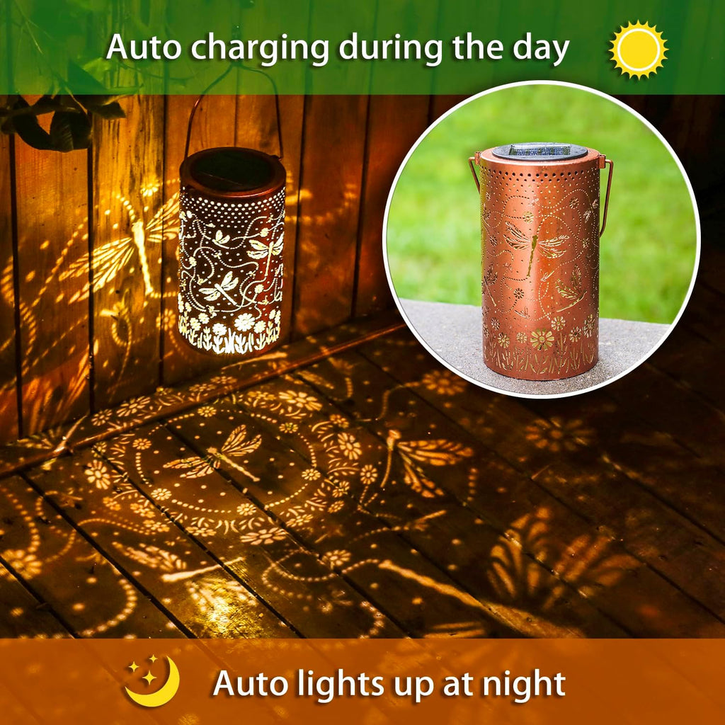 Dragonfly Solar Lanterns Outdoor Waterproof Hanging Solar Lights Dragonfly Gifts for Women Men Mom Metal Decorative LED Lanterns for Yard, Patio, Lawn, Pathway, Landscape, Garden Decor