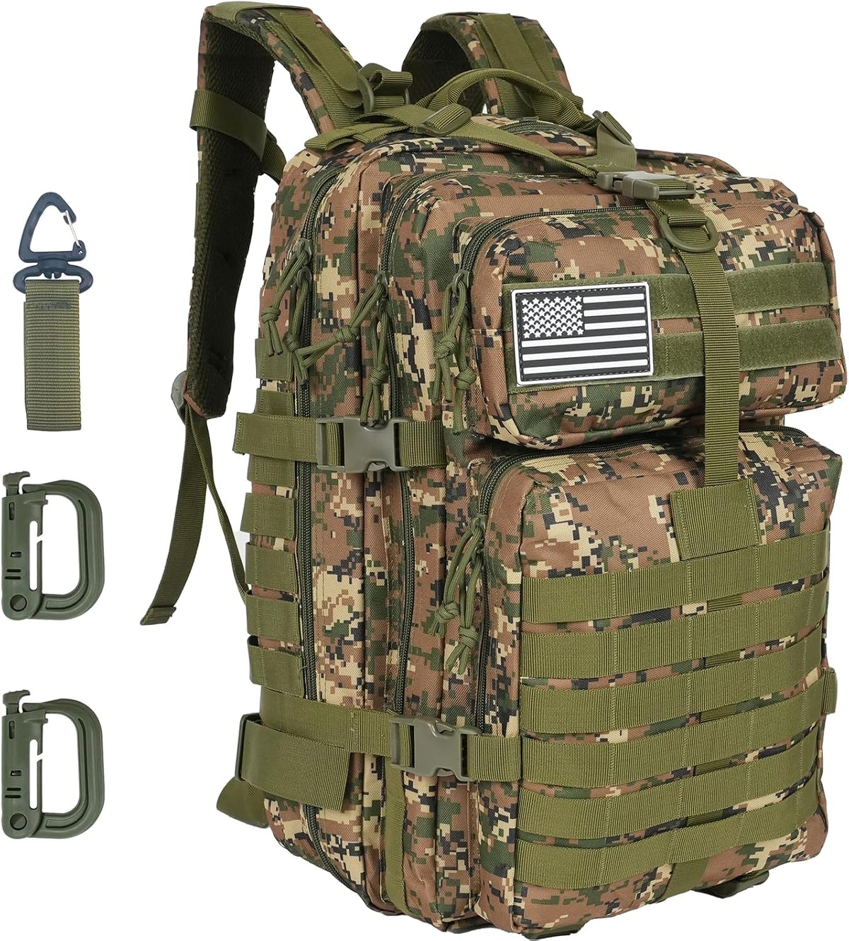 50L Large Military Tactical Backpack Molle Army Assault Pack for Travel Camping Hiking Fishing Backpack for men(woodland camo)