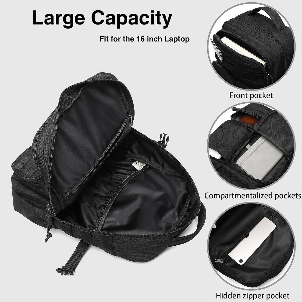 Wotony Tactical Backpack - Military waterproof backpack with multiple pockets and tactical gear for the outdoors (Black, 25L)