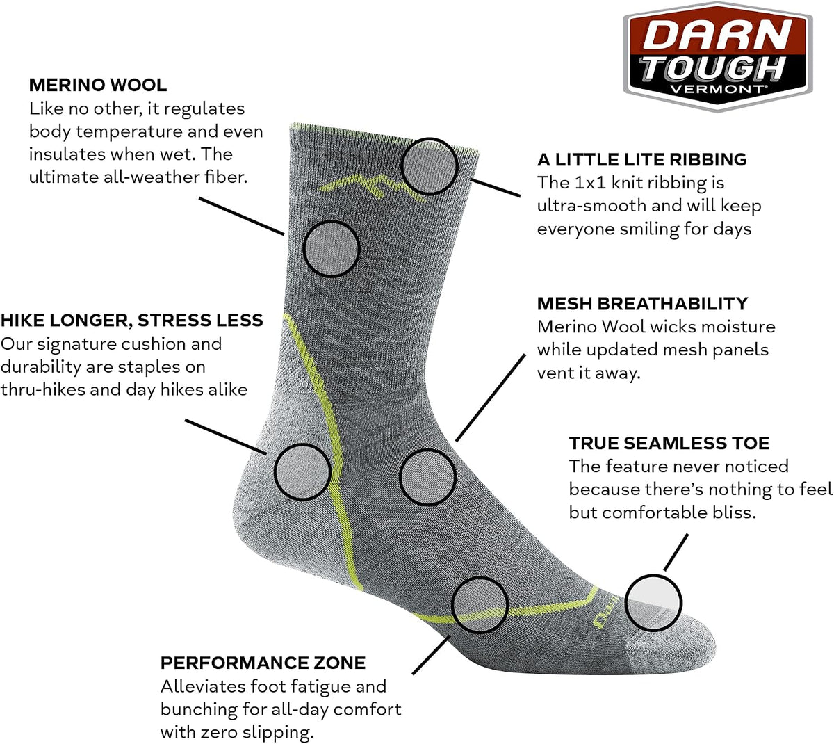 Darn Tough Vermont Men's Light Hiker Micro Crew Lightweight Hiking Socks