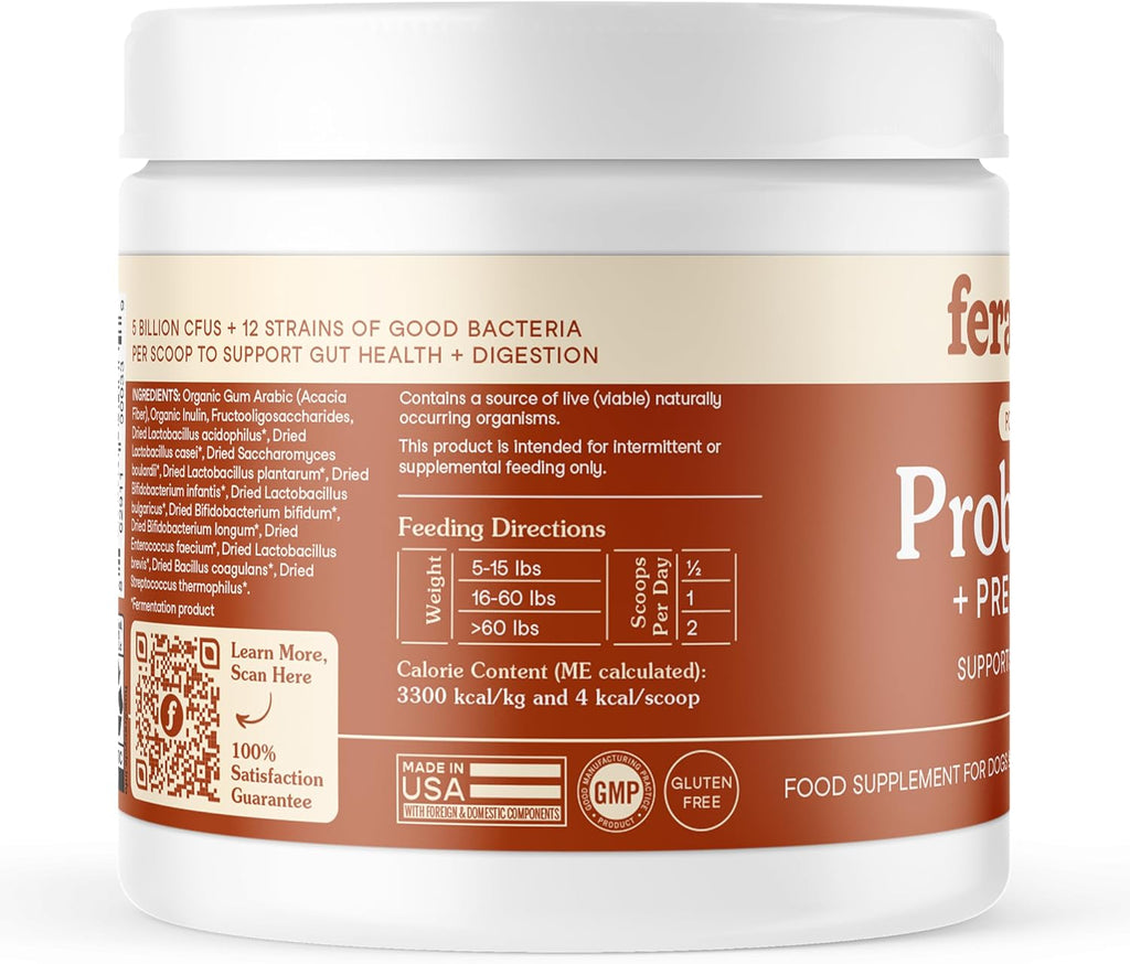 Fera Pets Organic Probiotics for Dogs & Cats with Prebiotics, 60 Scoops