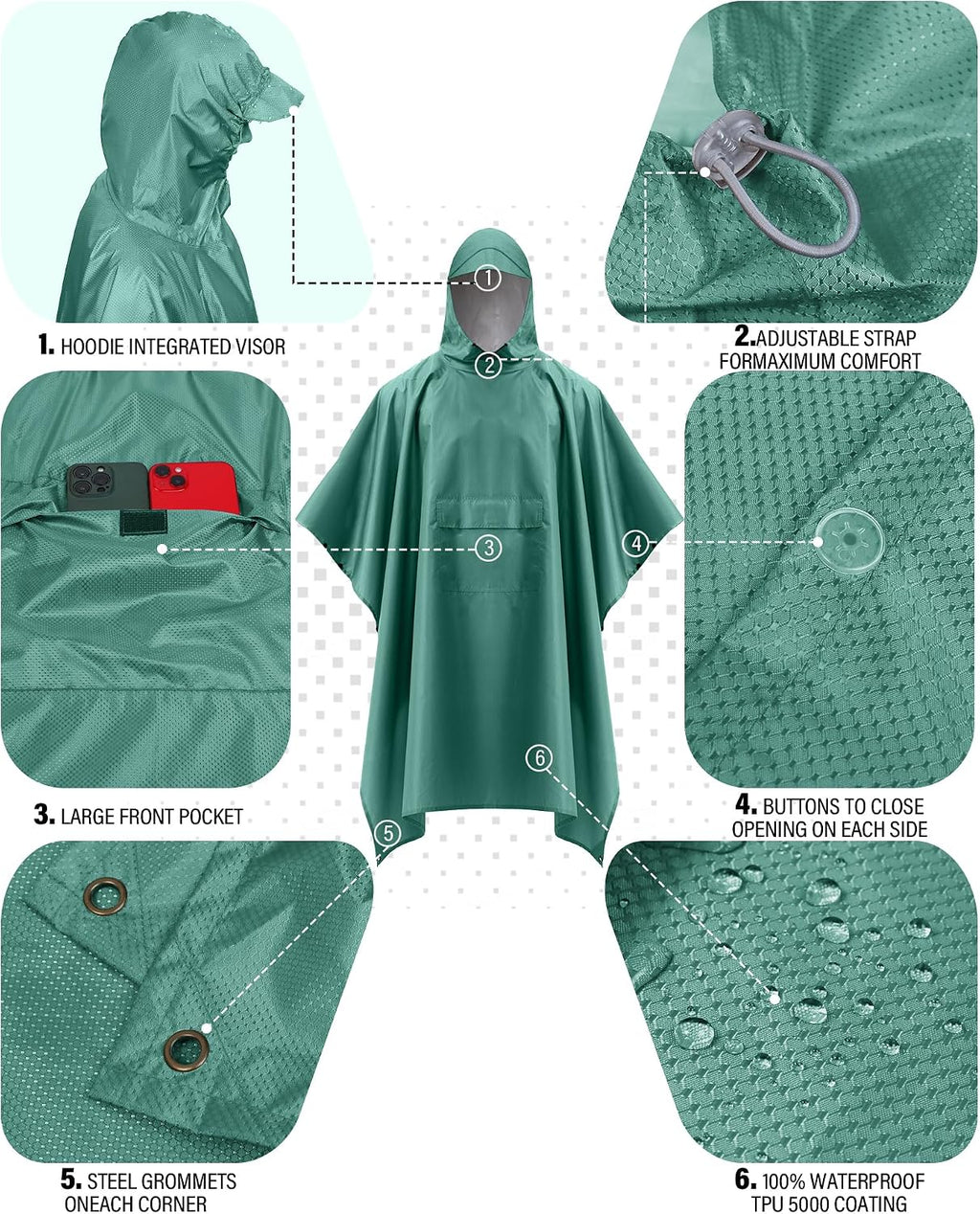 iCreek Hooded Rain Poncho Packable Waterproof Unisex Raincoat with Pocket