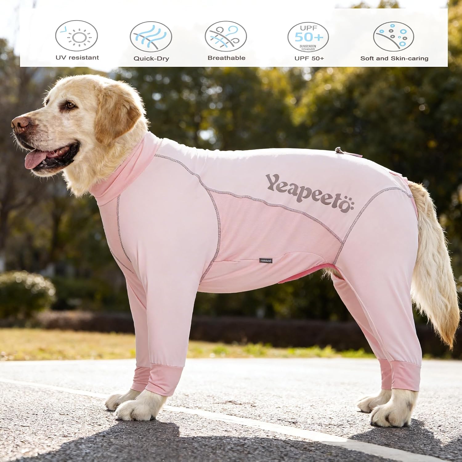 Dog Sun Protection Cooling Suit UPF 50+, Quick-Dry Breathable Jumpsuit for Large & Medium Dogs, Outdoor Dirt-Resistant Shedding Control Pet Apparel (Blush Pink, 7X-Large)