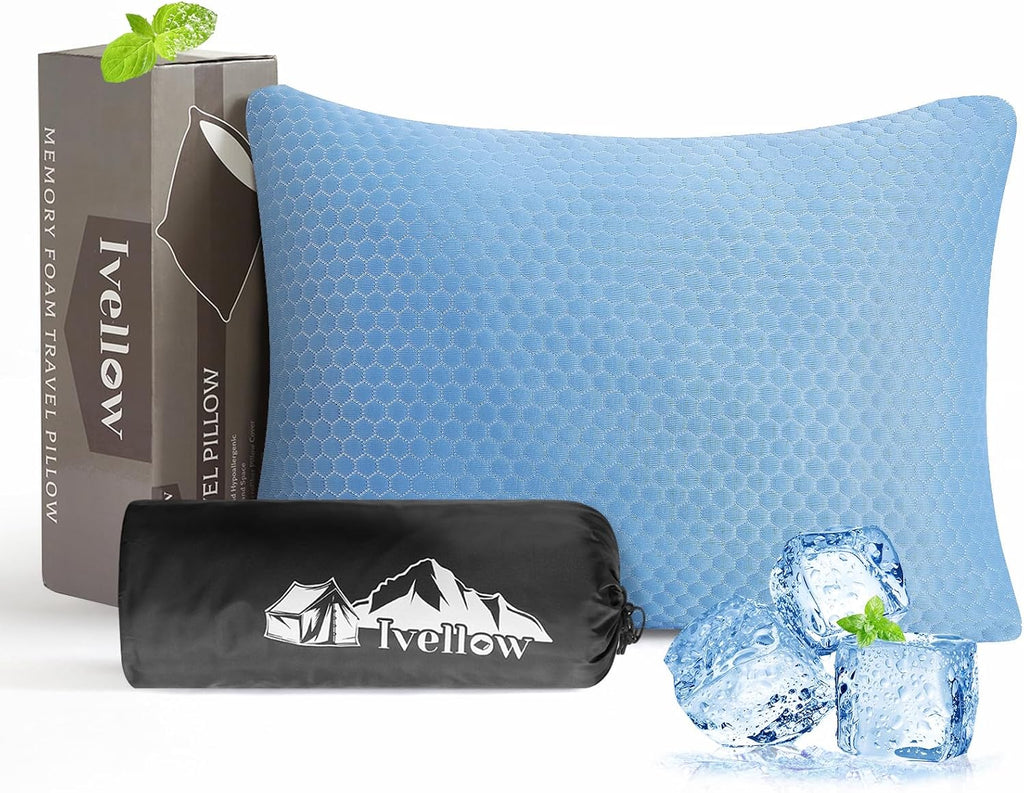 Ivellow Travel Pillow, Camping Pillow for Sleeping,Cooling, Memory Foam -M