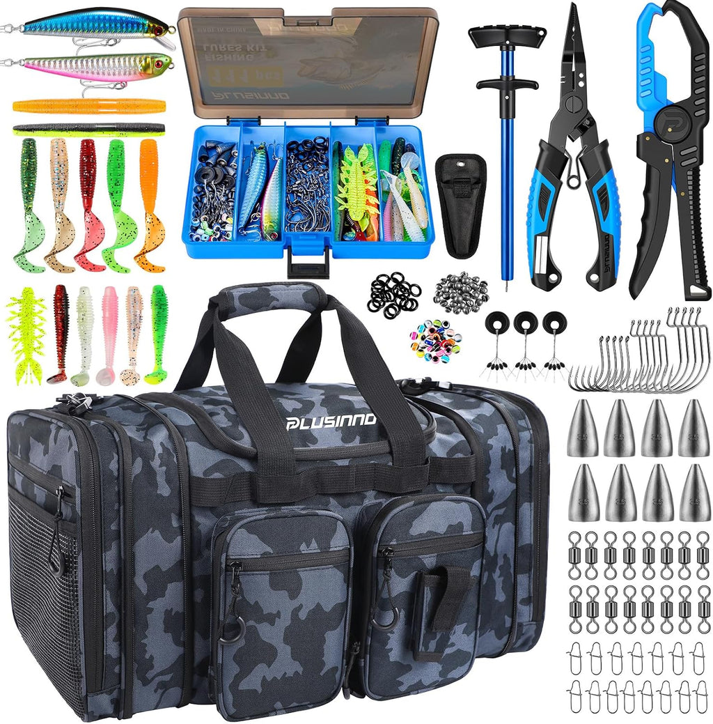 PLUSINNO Tackle Bag - Expandable Fishing Bag with fishing tools for Saltwater & Freshwater - Water Resistant Fishing Gear Shoulder Bag For Men, All-purpose Carrying Bags for Outdoors
