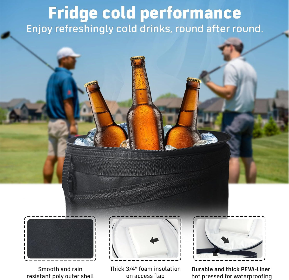 INTHEZONE Insulated Golf Cart Cooler, Collapsible Spring-Frame Bag, Black