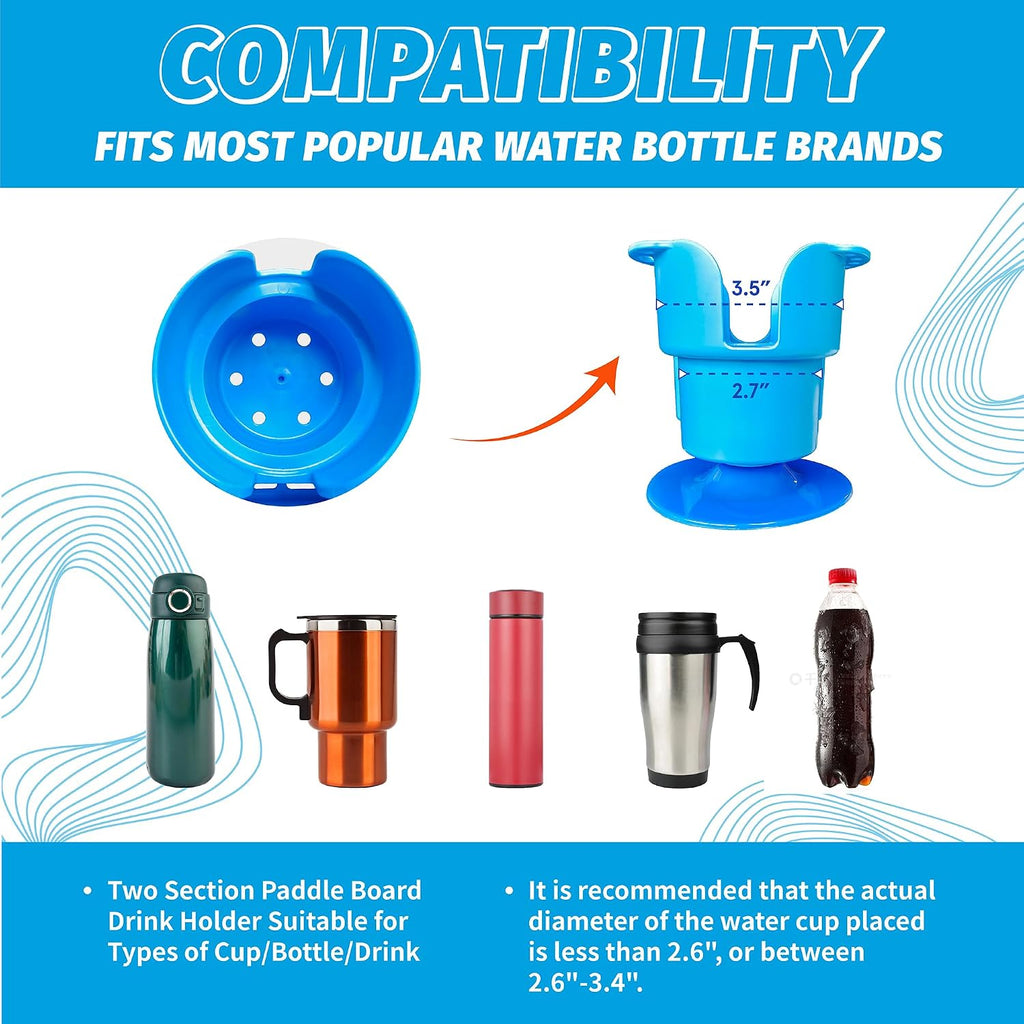 iTAOSTAR Multi Function Paddle Board Cup Holder,Two Section Paddle Board Drink Holder Suitable for Types of Cup/Bottle/Drink, Convenient Paddle Board Accessories for Fishing Gears and Phone Holder
