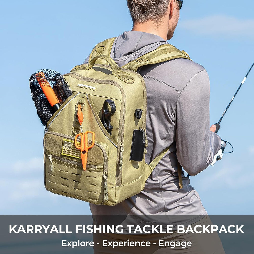 KastKing KarryAll Fishing Backpack with Rod Holder 4 Tackle Boxes, 40/26L