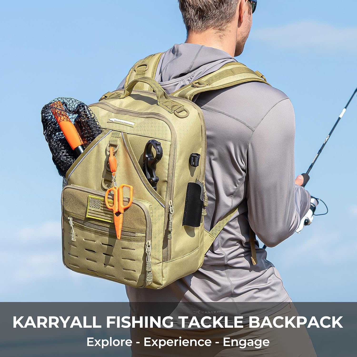 KastKing KarryAll Fishing Backpack with Rod Holder 4 Tackle Boxes, 40/26L