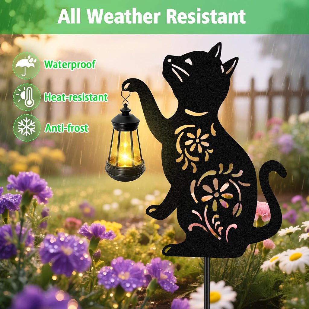 Solar Cat Hanging Lantern Outdoor, 2 Pack Black Cat Solar Lights, Cat Lover Gifts for Women Mom Grandma Birthday Mother's Day, Waterproof Garden Ornaments Decor Outside Backyard Patio Pathway