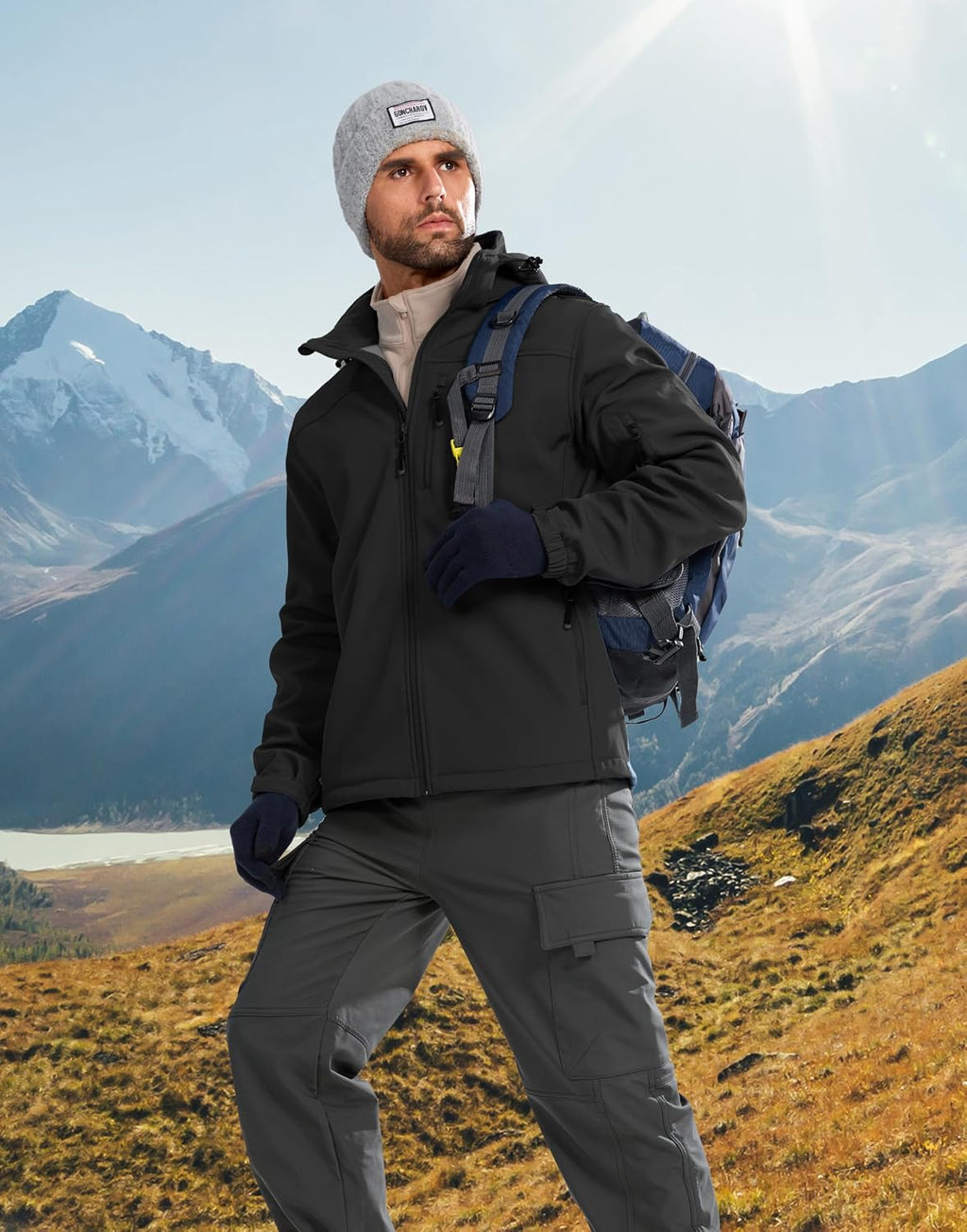 Pudolla Men's Softshell Jacket Hooded Fleece Lined Coats for Outdoor Work