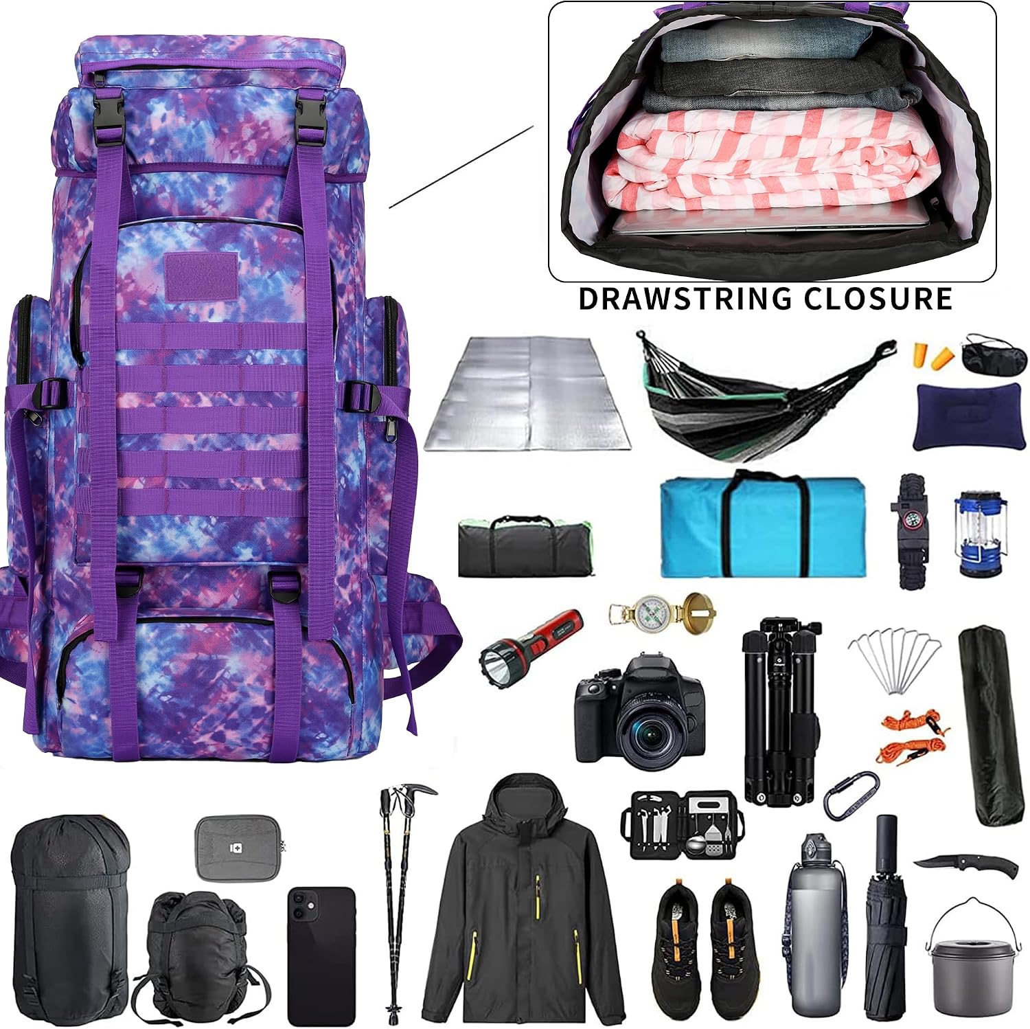 Hiking Backpack for Men 70L/100L Camping Backpack Military Rucksack Molle 3 Days Assault Pack for Climbing