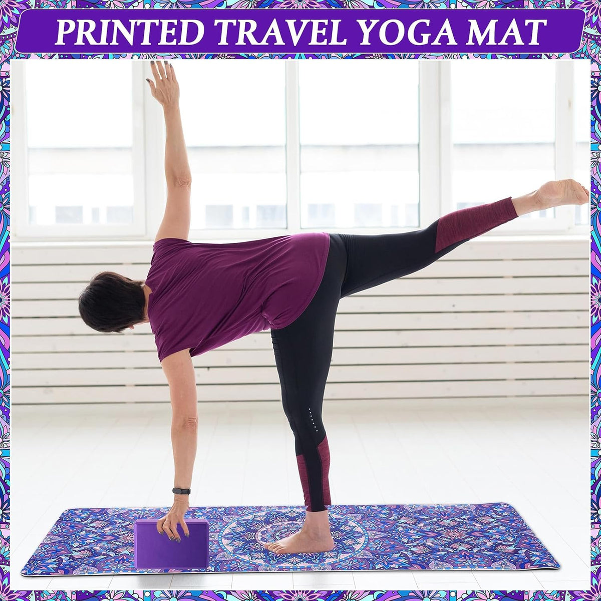 Tinideya 3 Pcs Yoga Mat and Blocks Set 6mm Non Slip Strap
