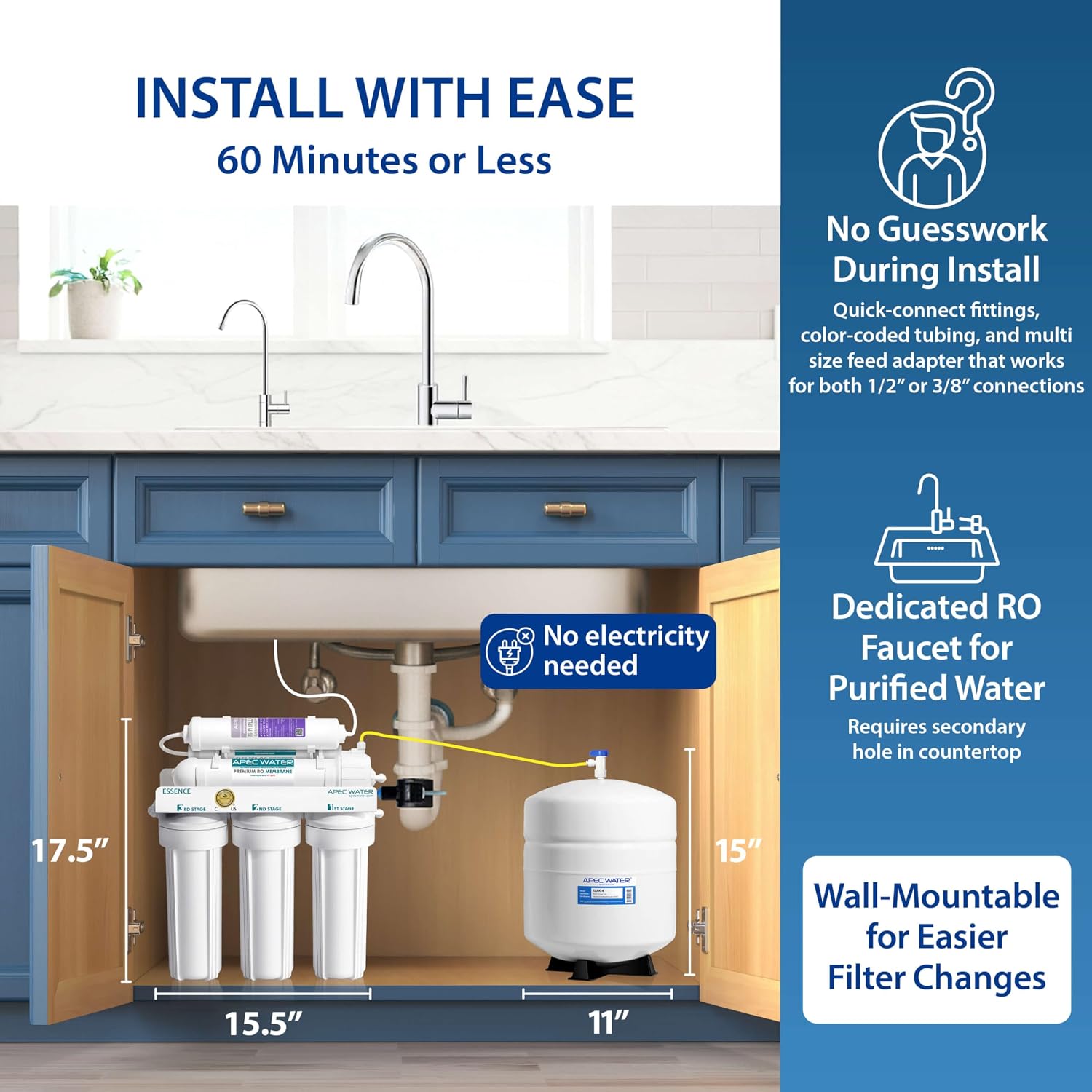 APEC Water ROES-PH75X, 6-Stage Under Sink RO System Alkaline, Extra Filters
