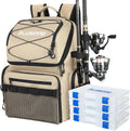 PLUSINNO Cooler Fishing Backpack with Rod Holders 45L Large Water-resistant Fishing Tackle bag Store Fishing Gear Fishing Gifts for Men Father