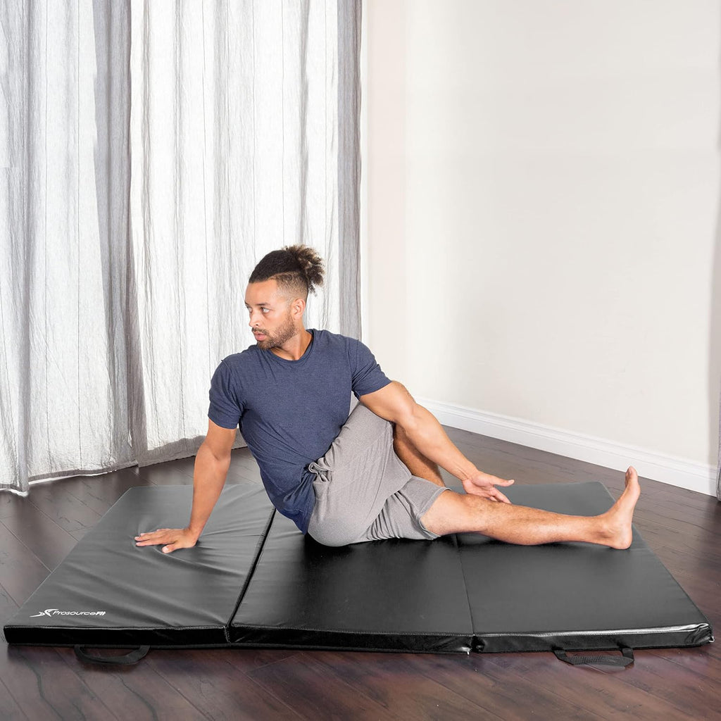 ProsourceFit Tri-Fold Folding Thick Exercise Mat with Carrying Handles for Tumbling, Martial Arts, Gymnastics, Stretching, Core Workouts