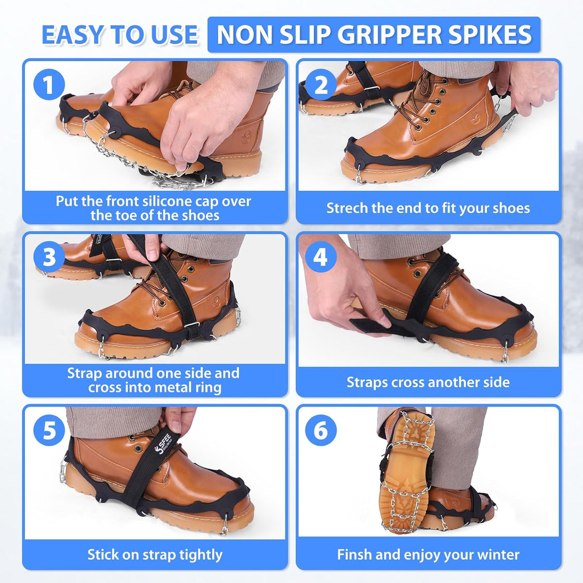 Sfee Crampons Ice Cleats for Shoes and Boots, Stainless Steel Chains Ice Grippers for Shoes and Boots Non Slip Gripper Spikes, Traction Cleats for Snow and Ice, Hiking, Walking, Climbing, Ice Fishing