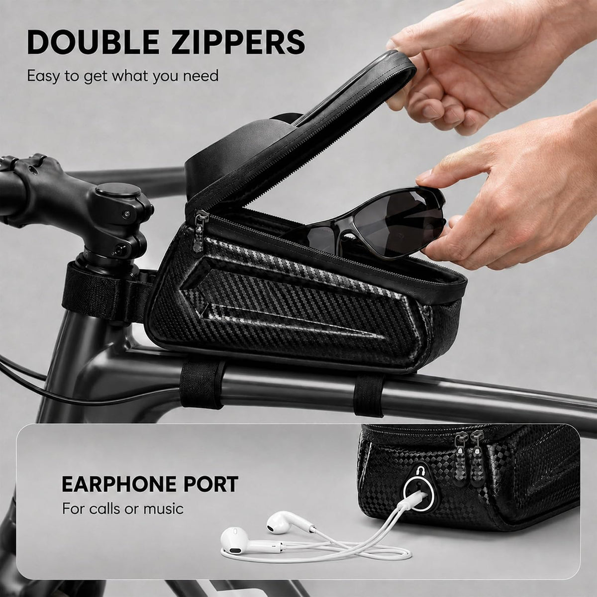 Susbie Bike Frame Bag,Waterproof EVA Hard Shell,Bike Phone Mount Holder Bag
