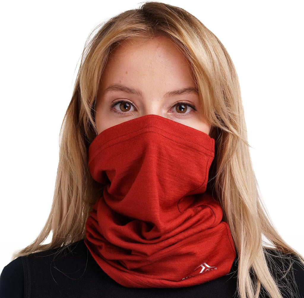 100% Merino Wool Neck Gaiter, 17.5um Face Mask, Unisex Neck Warmer 1-2 Pack