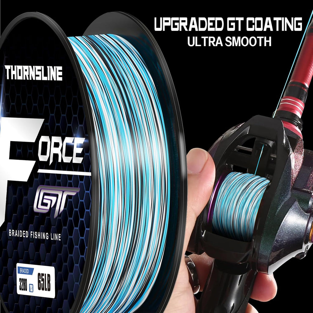 ThonrsLine Force Braided Fishing Line - Incredible Abrasion Resistant Braided Lines for Saltwater or Freshwater - Camo Design Braid for Extra Visibility