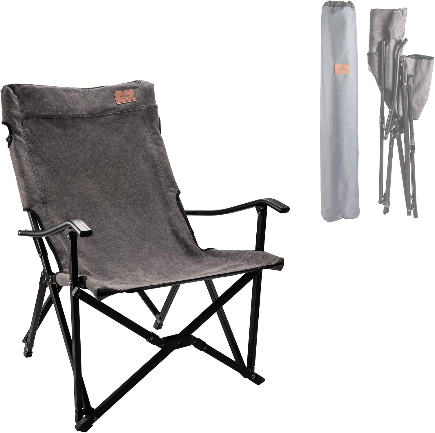 CAMPINGMOON Portable Cotton Canvas Campfire Bonfire Open Fire Camping Chair Low Style Chair Black F-1003C-BK