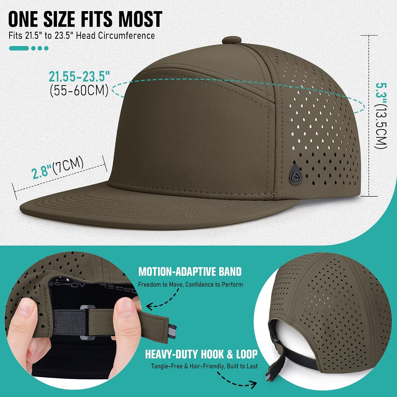 AOPREL Flat Brim Baseball Cap for Men Adjustable Water-Resistant Performance Hat with Breathable Laser Perforated