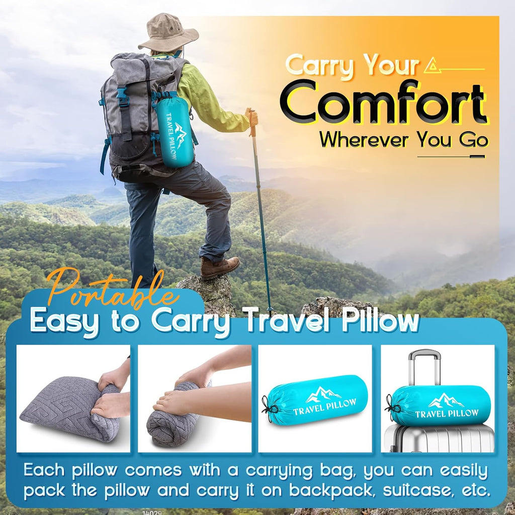 1 MIDDLE ONE Travel Pillow for Sleeping Camping, Memory Foam Small Pillow with Breathable Cover for Backpacking, Airplane, Car (15.5 X 12 Inch)