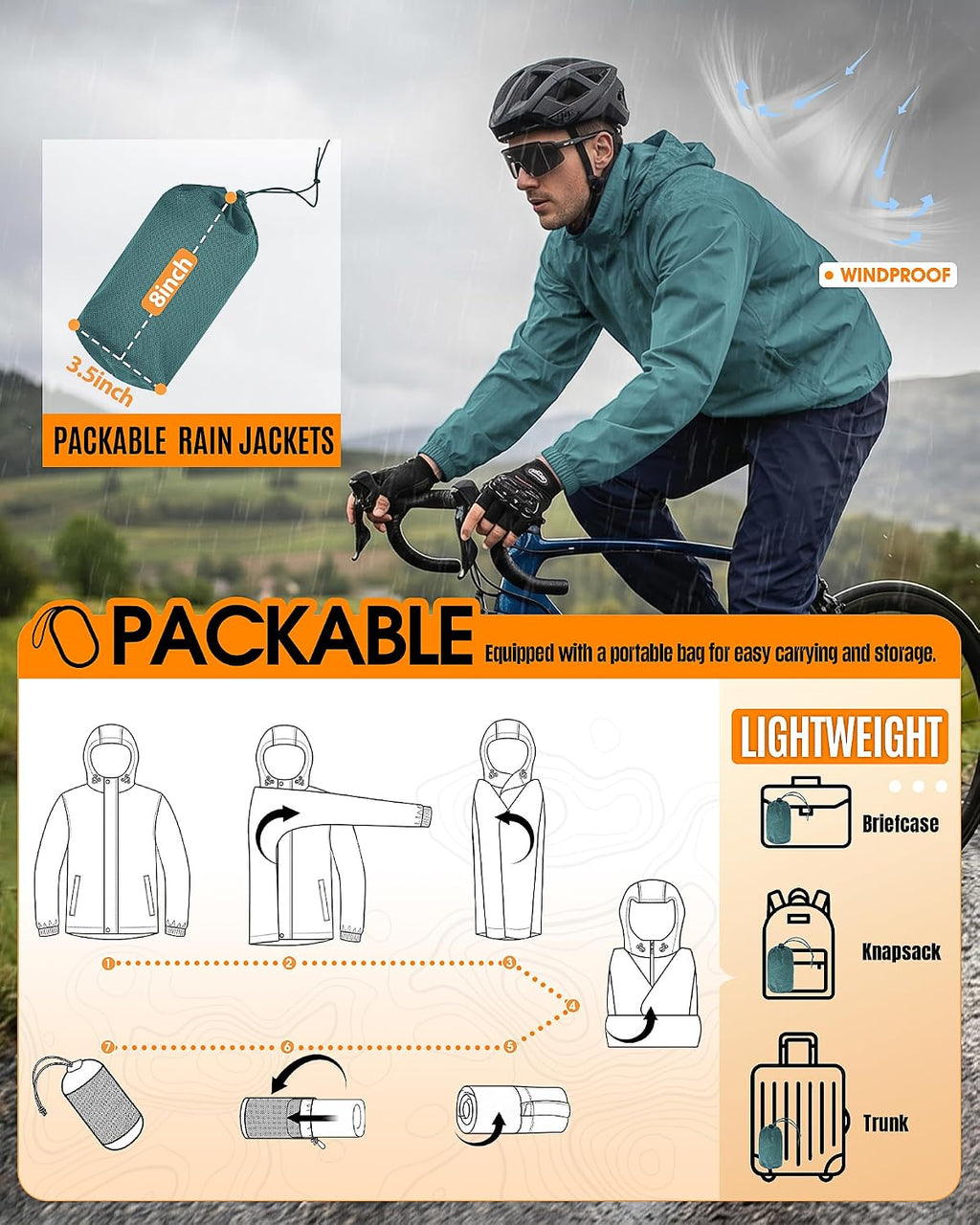 Outdoor Ventures Men's Rain Jacket Waterproof Lightweight Packable Raincoat