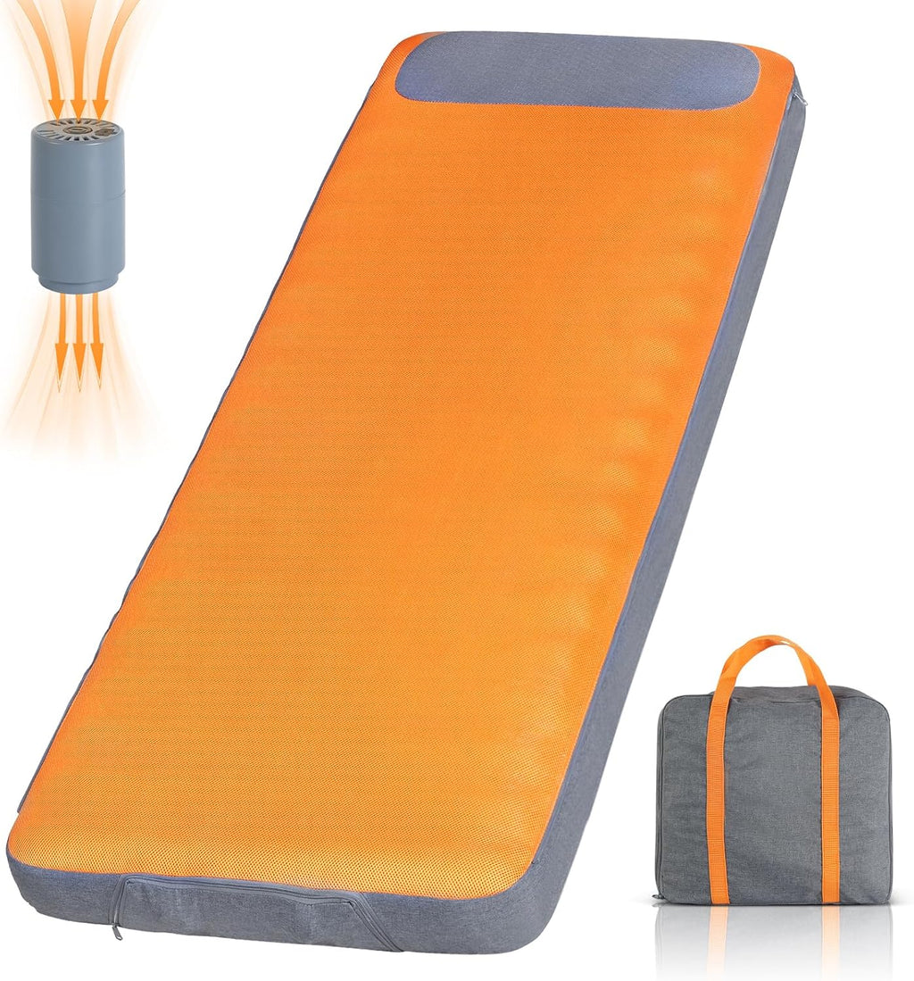 Sleeping Pad, 5.5" Thick Self Inflating Sleeping Pad with Electric Pump,4 Season Camping Mattress Pad with Built-in Pillow, Camping Essentials Gear for Hiking, Backpacking,Tent Use,Camping(Orange)