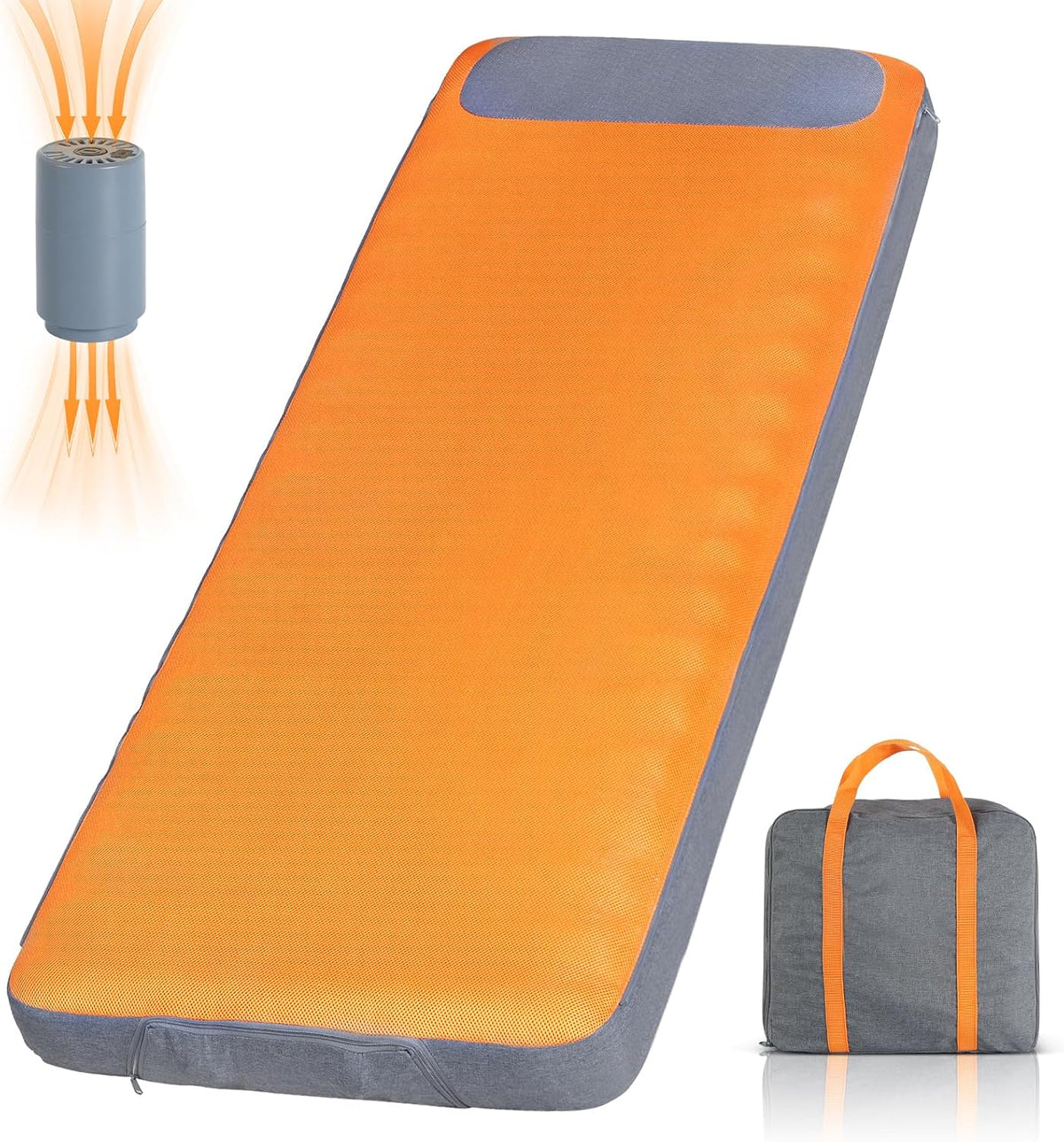 Sleeping Pad, 5.5" Thick Self Inflating Sleeping Pad with Electric Pump,4 Season Camping Mattress Pad with Built-in Pillow, Camping Essentials Gear for Hiking, Backpacking,Tent Use,Camping(Orange)