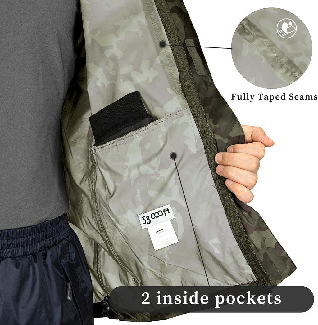 33,000ft Men's Packable Rain Jacket Lightweight Waterproof Golf Raincoat