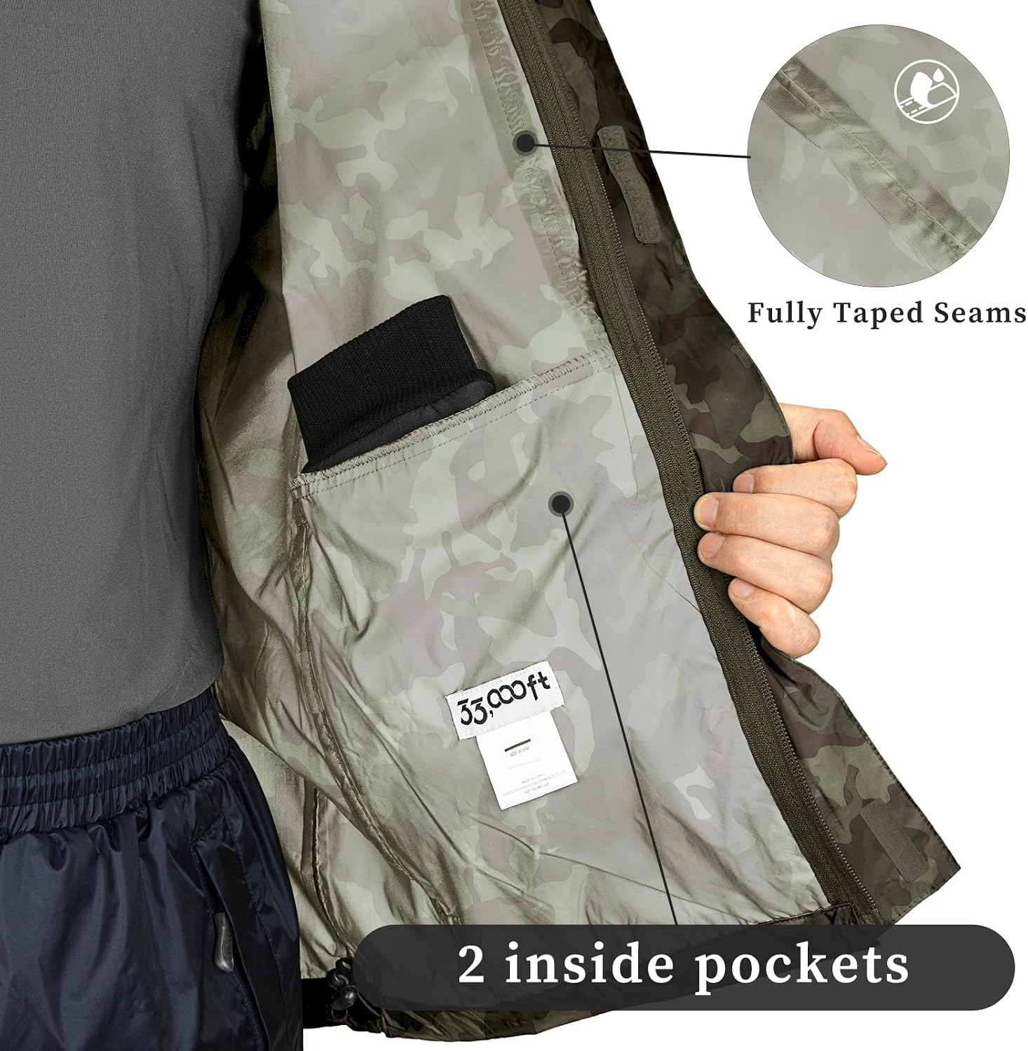 33,000ft Men's Packable Rain Jacket Lightweight Waterproof Golf Raincoat