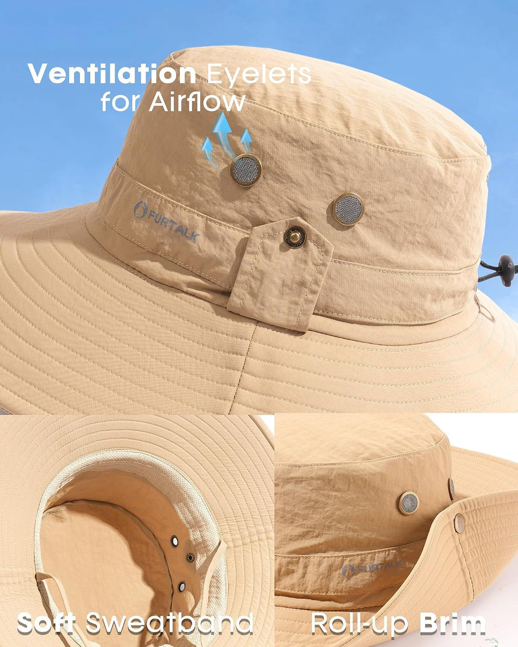 FURTALK Sun Hats for Men Fishing Hat UPF Protection Wide Brim Bucket Hat