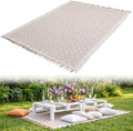 1 Pack White Coffee Extra Large Picnic Blanket, Outdoor Picnic Mat, Woven Boho Large Beach Blanket with Fringe for Park, Camping, Lawn or Wedding Photoshoot (71 x 91 Inches)
