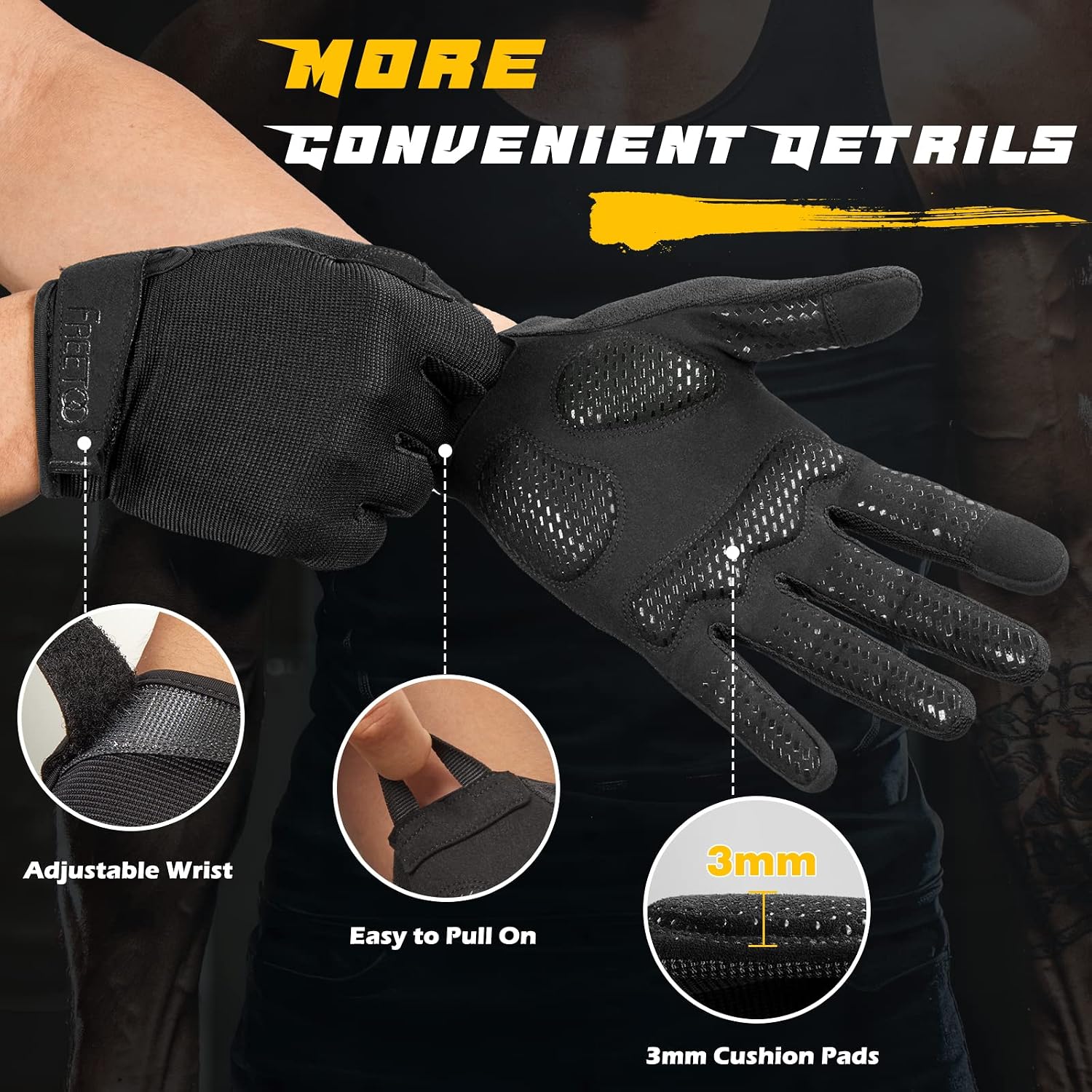 FREETOO Full-Finger Workout Gloves for Men, Padded Gym Gloves with Grip