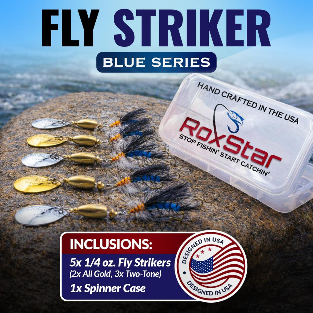 RoxStar Fly Strikers Blue Series - Hand-Crafted in The USA - Proven Nationwide Most Versatile Fishing Spinner for Bass, Trout, Pike, Steelhead- Stop Fishing Start Catching