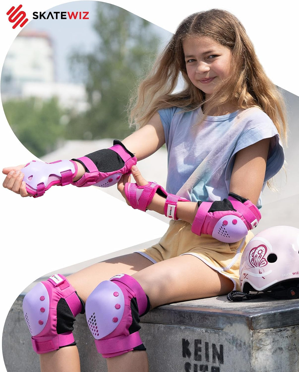 SKATEWIZ Skateboard Pads Protective Gear Set for Kids and Adults - Smash - Roller Skate Pads [6pc] with Wrist Guards - Skating Protective Gear - Roller Derby