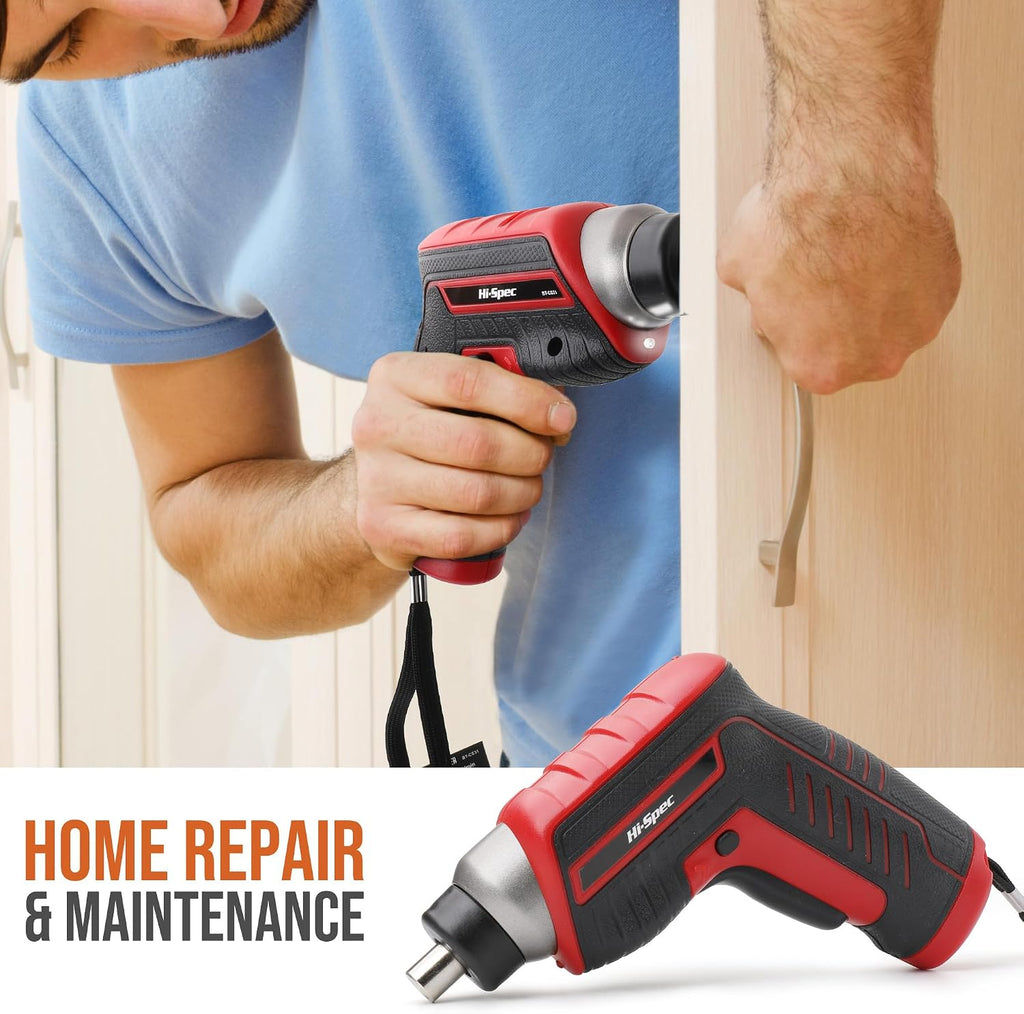 Hi-Spec 3.6V USB Electric Screwdriver for Home Repairs and Assembly, Red