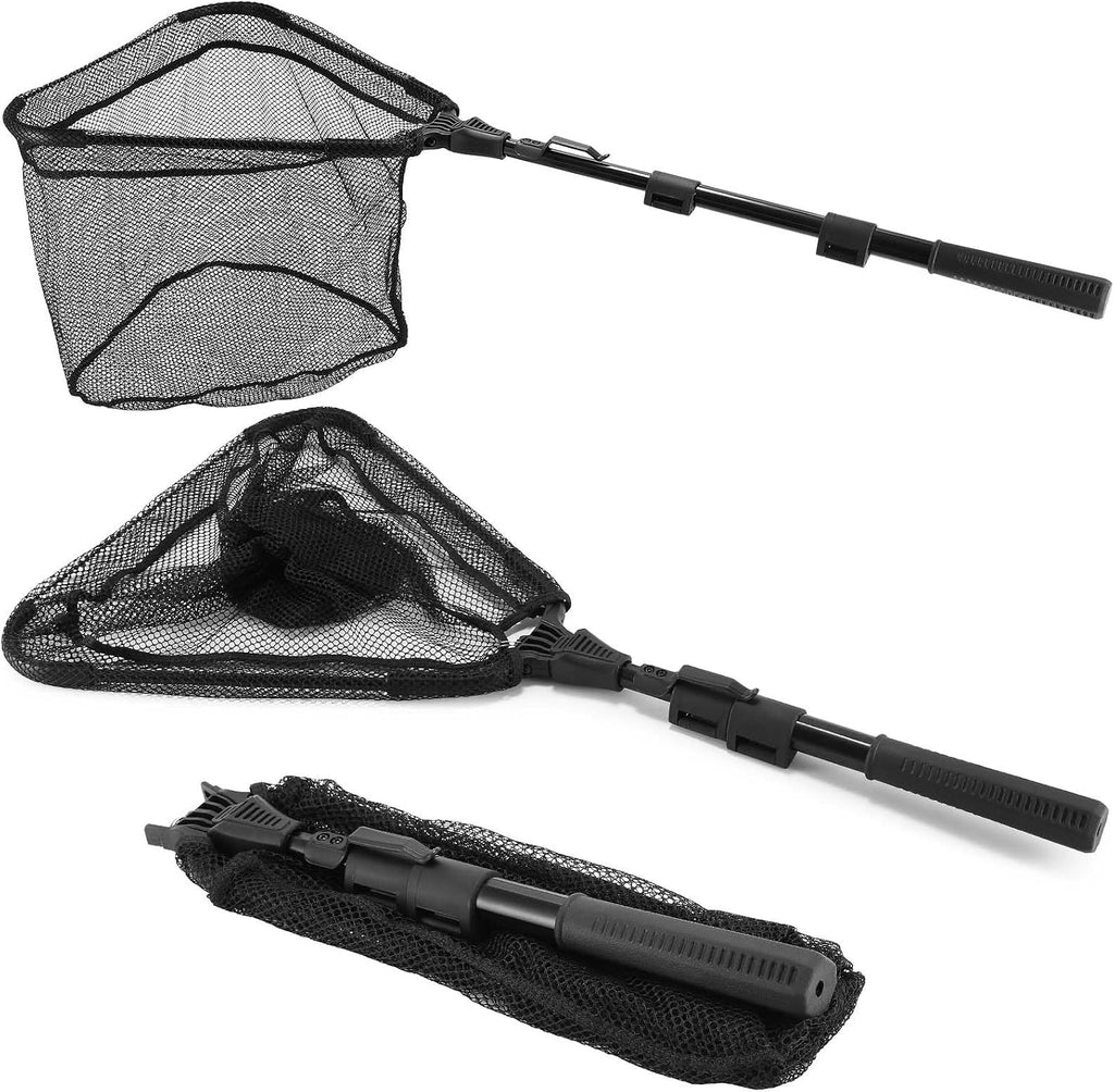 Fishing Net with Handle, Telescoping & Folding Fish Net for Easy Transport & Storage, Durable Freshwater & Saltwater Fishing Gear for Kids & Adults, Compact & Portable Design