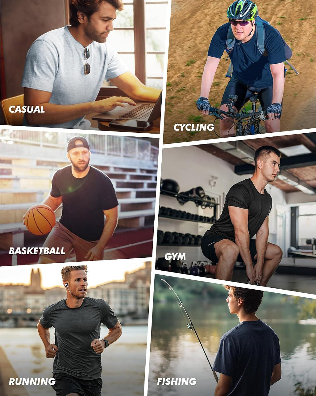 BOOJO 3 Pack Workout Mens Shirts - Quick Dry Causal Moisture Wicking Gym Athletic Short Sleeve T-Shirts for Running Sport