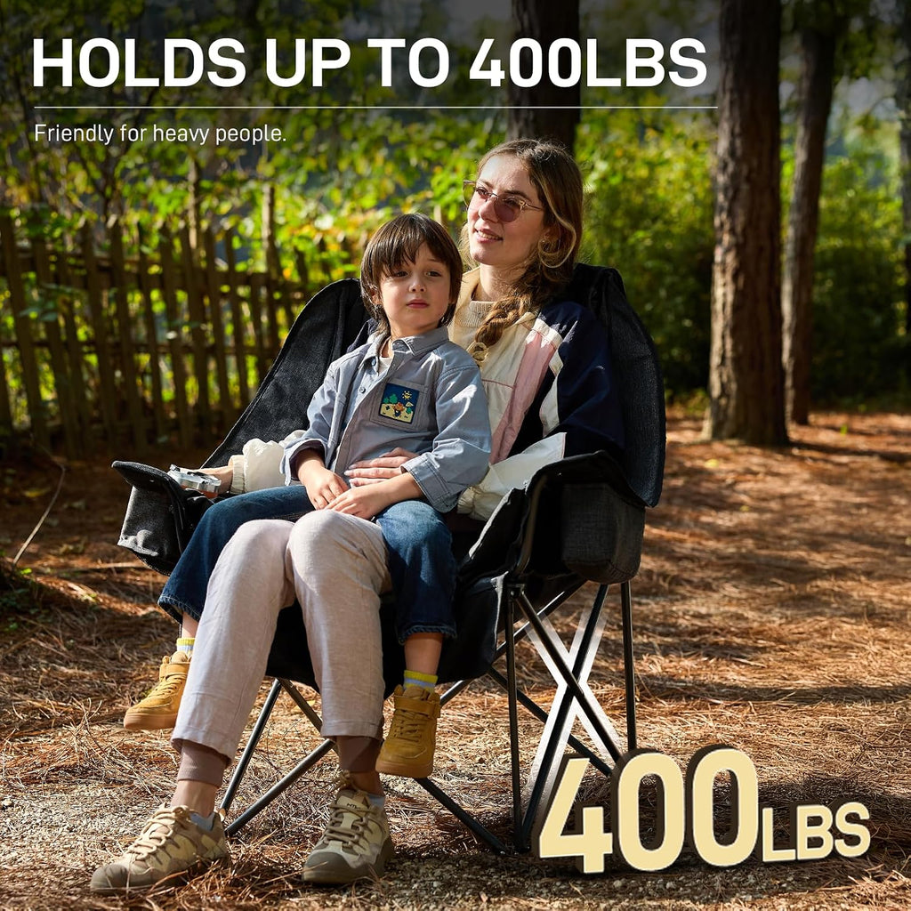 EVER ADVANCED XL Camping Chair with Detachable Cushion Support 400LBS Black