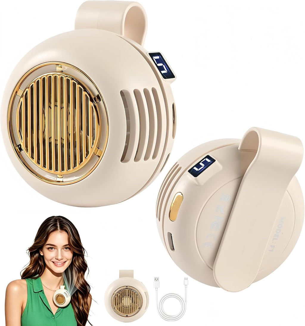 Wearable Clip Fan Rechargeable, 360° Rotating Mini Personal Fan, 5 Speed Bladeless Portable Neckline & Waist Cooling Fan for Outdoor Work, Construction, Camping, Gardening,Office, Travel Essentials